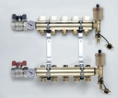 Коллекторная группа с кронштейнами, регулировочными и термостатическими вентилями TIEMME 1"x3/4"ЕК 6 выходов