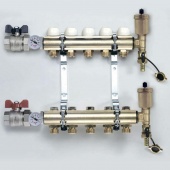 Коллекторная группа с кронштейнами, регулировочными и термостатическими вентилями TIEMME 1"x3/4"ЕК 7 выходов